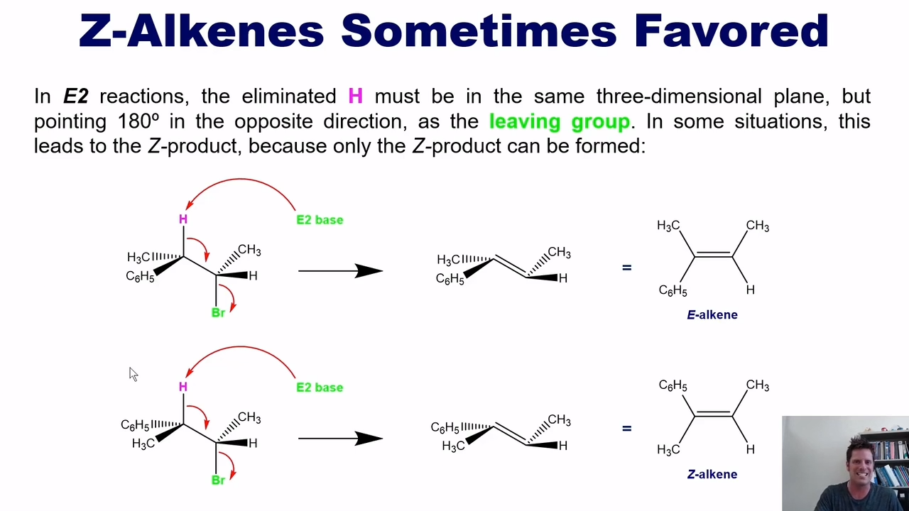 <p>Due to preset stereochemistry and the fact that the hydrogen and LG <strong>need to be opposite </strong></p><p></p><p><strong>CYCLOHEXANE AS WELL </strong></p>