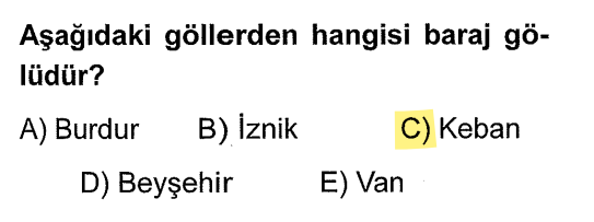 <p>Fırat Nehri üzerine kurulmuş, enerji üretimi ve sulama amaçlı devasa bir yapay göldür. Diğerleri (İznik, Van, Beyşehir) doğal oluşumlardır.</p>