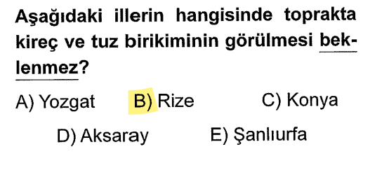 <p>Bir toprakta tuz ve kireç birikmiyorsa, o toprak çok yıkanıyor demektir. Rize, Türkiye'nin en çok yağış alan yeridir. Yağmur suyu, toprağın üstündeki tuz ve kireci süpürüp alt katmanlara taşır.</p>