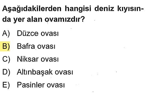<p>Bafra, Samsun'da Kızılırmak'ın oluşturduğu bir <strong>delta ovasıdır</strong> ve tam deniz kıyısındadır. Niksar, Düzce ve Pasinler ise iç kesimlerdeki tektonik ovalardır.</p>