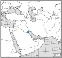 <p>north of Bahrain and east of Saudi Arabia</p>
