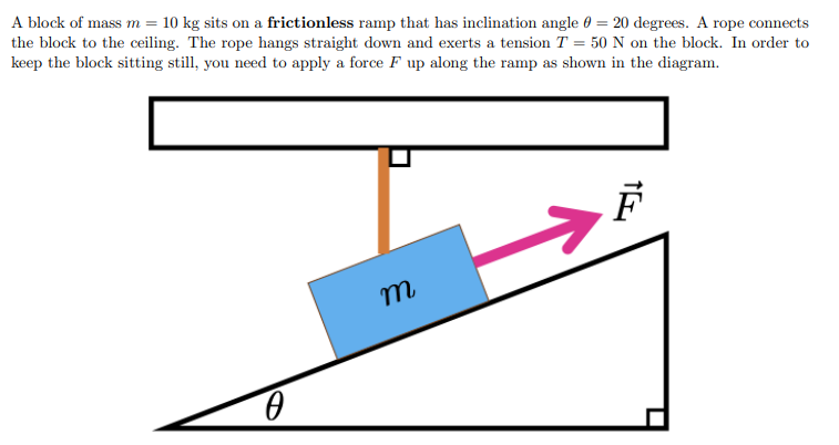 <p>Determine the magnitude of the force F that you need to apply to keep the block at rest</p>