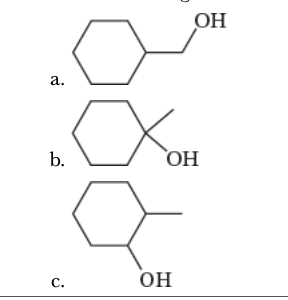 <p>7.15</p><p>Rank the following alcohols in order of increasing ease of acid-catalyzed dehydration.</p>
