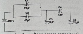 <p>Given the capacitor network below, determine the voltage across capacitor C3.</p><p>A. 266.67 V</p><p>B. 133.33 V</p><p>C. 622.22 V</p><p>D. 311.11 V</p>