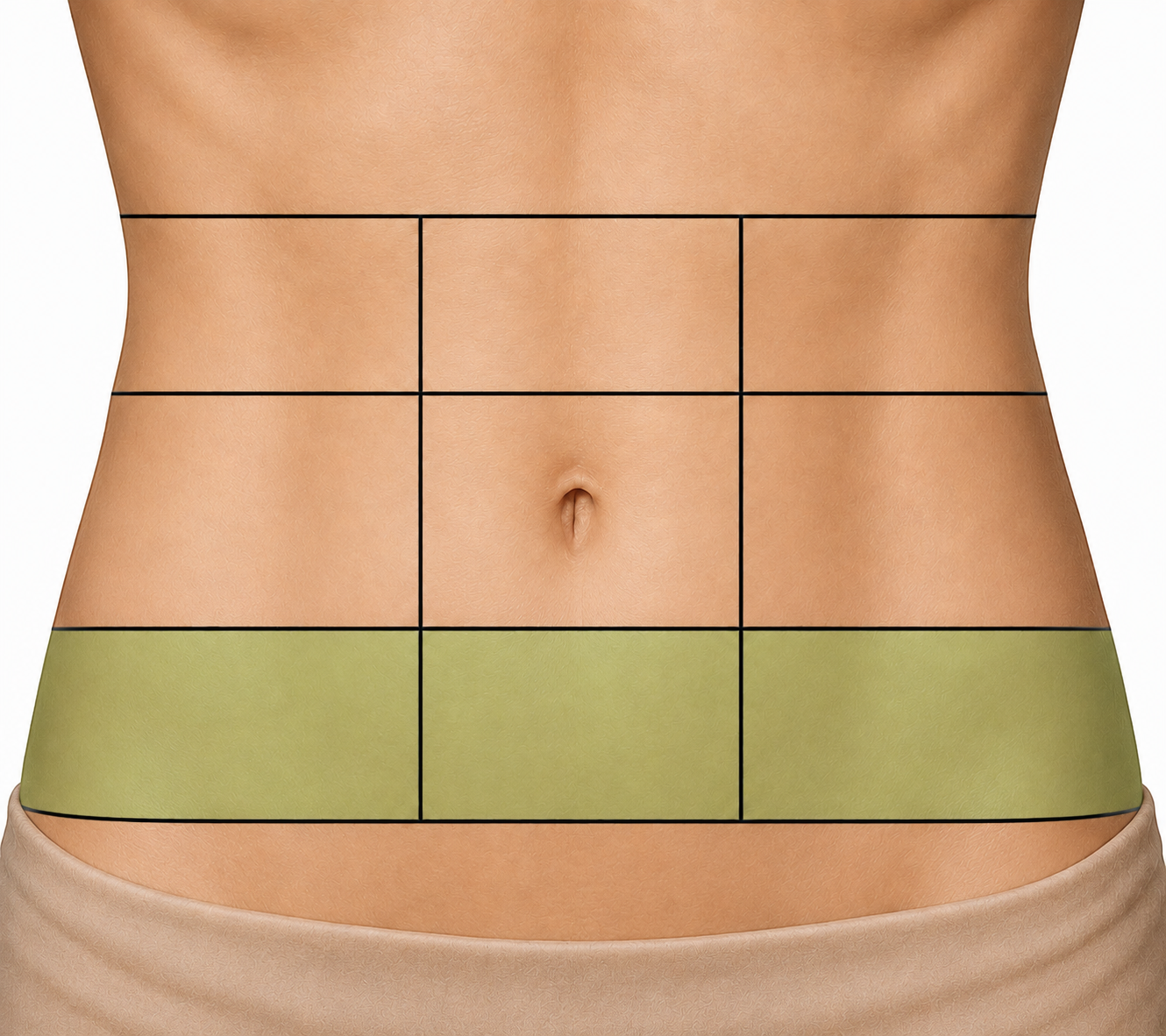 <p>Name the three lower abdominal regions from right to left.</p>
