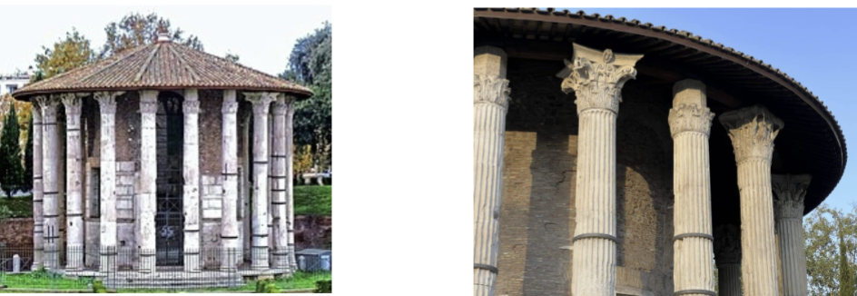 <p>Depicts Greek influence (colonnade and Corinthian columns) in Roman temple architecture.</p>