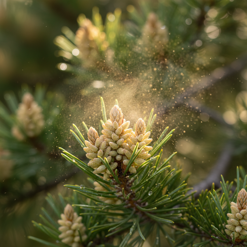 <p>The type of conifer cone that releases powdery pollen into the wind.</p>