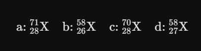 <p>Which two represent isotopes?</p><p>A. a and c</p><p>B. a and b</p><p>C. c and d</p><p>D. b and d</p>