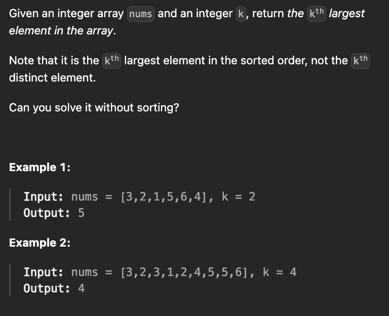 <p><strong>Kth Largest Element in an Array</strong></p>