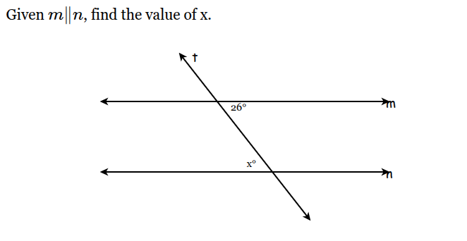 <p>Given <span style="font-family: KaTeX_Main, "Times New Roman", serif; line-height: 1.2; font-size: 1.21em;"><em>m</em>∥<em>n</em></span>, find the value of x.</p><p>x = ___</p>