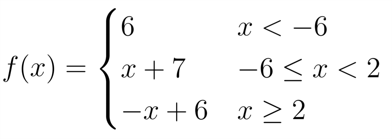 <p>In this piecewise function equation, which set of equations are the functions and which are the domains (left or right)?</p>