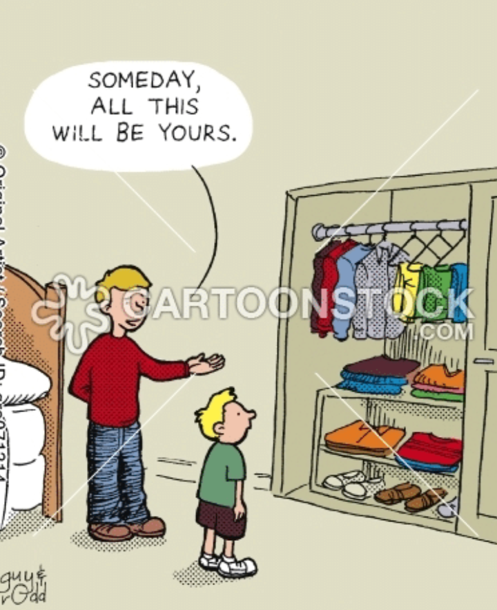 <p>These are clothes, toys, or other household items that are passed down from an older sibling or relative to a younger one after the older person outgrows them or no longer needs them.</p>