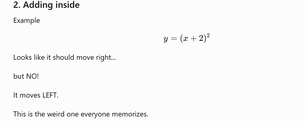 <ul><li><p>Its the opposite if you subtract inside </p></li></ul><p></p>