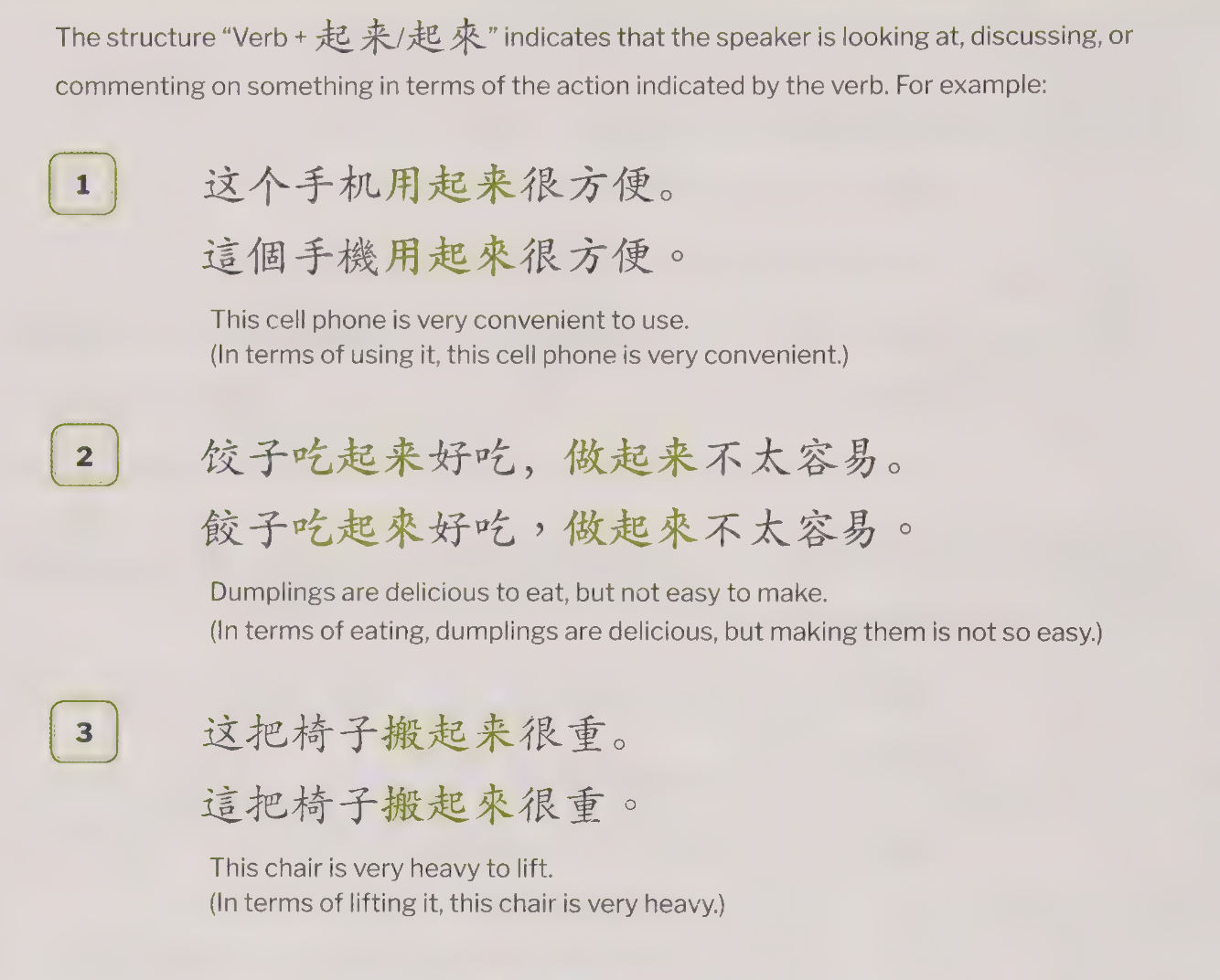 Verb + 起来: The structure indicates that the speaker is looking at, discussing or commenting on something in terms of the action indicated by the verb.