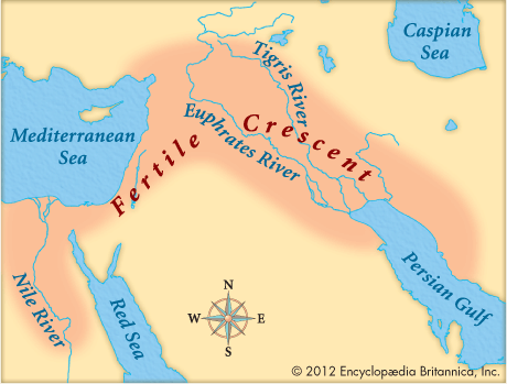 <p>A curved strip of fertile land good for farming, surrounded by desert.</p>