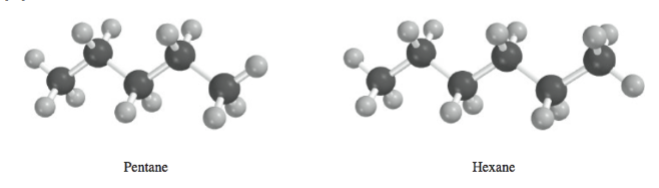 <p>zig-zag appearance, this is why we draw alkyl chains as zig-zags</p>