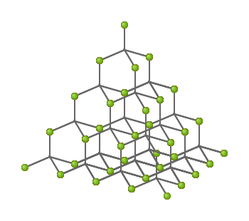 <p>carbon is bonded to 4 other carbon atoms. forms a tetrahedral arrangement </p>