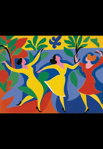 <p>The circular arrangement of figures primarily creates a sense of:</p>