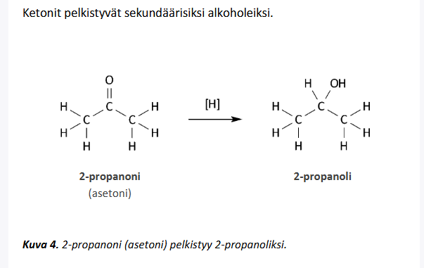 <p>Ketoni → <strong>Sekundäärinen alkoholi</strong></p>