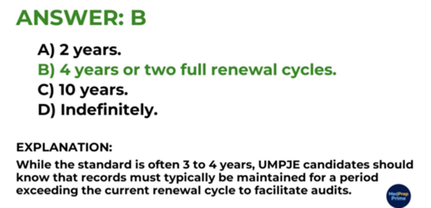 <p>B. 4 years or two full renewal cycles</p>