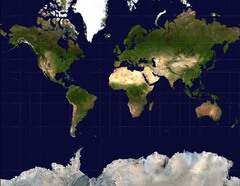 <p>- good for nagivigation</p><p>- countries near equator appear smaller; countries close to poles appear bigger</p>