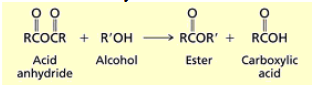 <p>You add an alcohol and an acid or base to catalyze. split at O, attach R’O from alcohol. there </p>