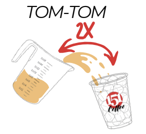 <p>Action of transferring drinks by pouring liquid into the <strong><u>full ice cup</u></strong>, back into the tumbler, then back into the cup.</p>