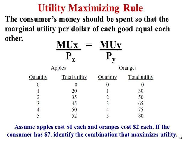 <p>principle that to obtain the greatest <em>total utility</em>, a consumer should allocate <em> money income </em>so that the last dollar spent on each <em>good or service</em> yields the same <em>marginal utility (MU)</em></p><p>for two goods X and Y, with prices P<sub>x </sub>and P<sub>y</sub>, total utility will be maximized by purchasing the amounts X and Y such that MU<sub>x</sub>/P<sub>x </sub>= MU<sub>y</sub>/P<sub>y</sub>, for the last dollar spent on each good</p><ul><li><p>marginal utility</p></li><li><p>total utility</p></li></ul><p></p>