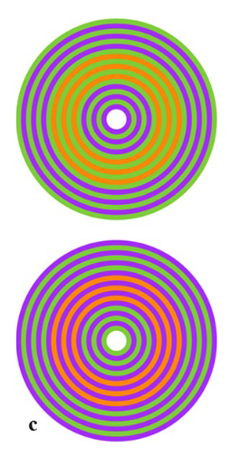 <p>Color Assimilation <span style="background-color: transparent;">→ color bleeds onto each other, taking on some of the chromatic quality of each other </span></p><p><span style="background-color: transparent;">ex) The Green looks different based on the color behind it </span></p>