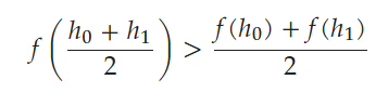 <p>LHS: The function of the <em>average </em>(of two values)</p><p>RHS: The <em>average </em>of the function (of two values)</p><p>-Similar yet so different</p>