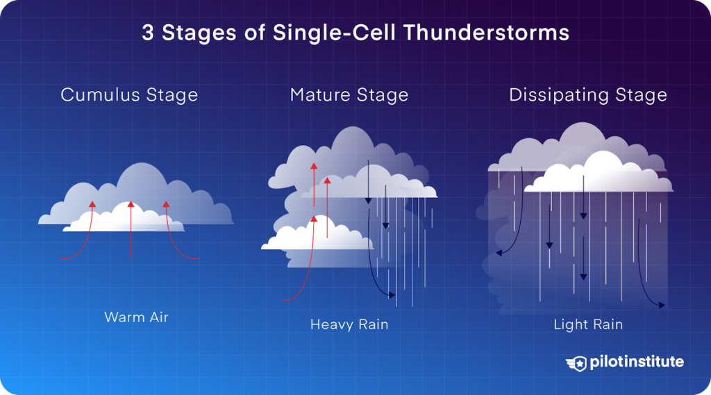 <ol><li><p>cumulus</p></li><li><p>mature</p></li><li><p>dissipating</p></li></ol><p></p>