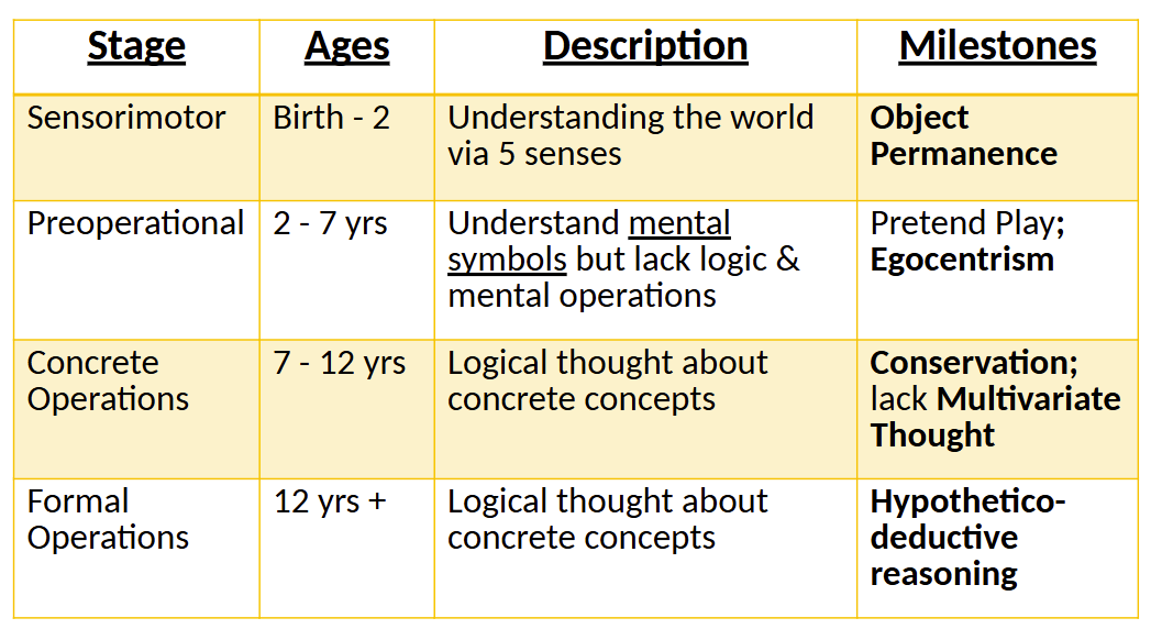 <p>Stages of Cognitive Development </p>