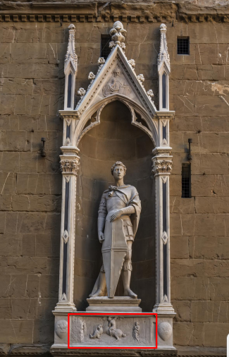 <p>Donatello Saint Georges c . 1416 Marbre, 214 cm Florence, Museo Nazionale del Bargello (copie à l’emplacement d’origine : l’église Orsanmichele), Relief écrasé - 1ere Ren</p>