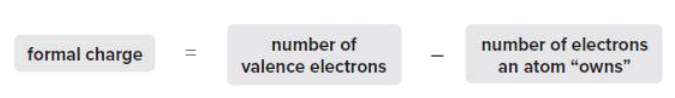 <p>Formal charge is calculated as follows:</p><p>The number of electrons “owned” by an atom is determined by its number of _____ and _______.</p>