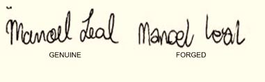 <p><span>Is a forged signature where no attempt has been made to make a copy or facsimile of the genuine writing of a person purported to sign the document. Also known as spurious signature</span></p>