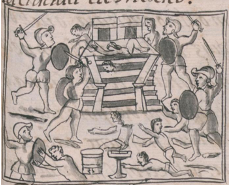 <ul><li><p>De korte en brute episode in de geschiedenis van de Nahuate = Toxactl-bloedbad.</p></li><li><p>Vond plaats tijdens een religieus festival > zijn in de val gelokt.</p></li><li><p>Zorgde voor opstand van Azteekse bevolking tegen de Spanjaarden.</p></li></ul><p></p>