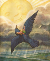 <p>The gnome flies to the sun and ask for sunshine.</p>