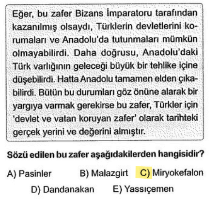 <p>Miryokefalon Savaşı ile Bizans savunmaya çekilmiş, Türklerin Anadolu'dan atılamayacağı kesinleşmiştir. Bu yüzden bu savaşa "Yurt Tutan Savaş" da denir.</p>