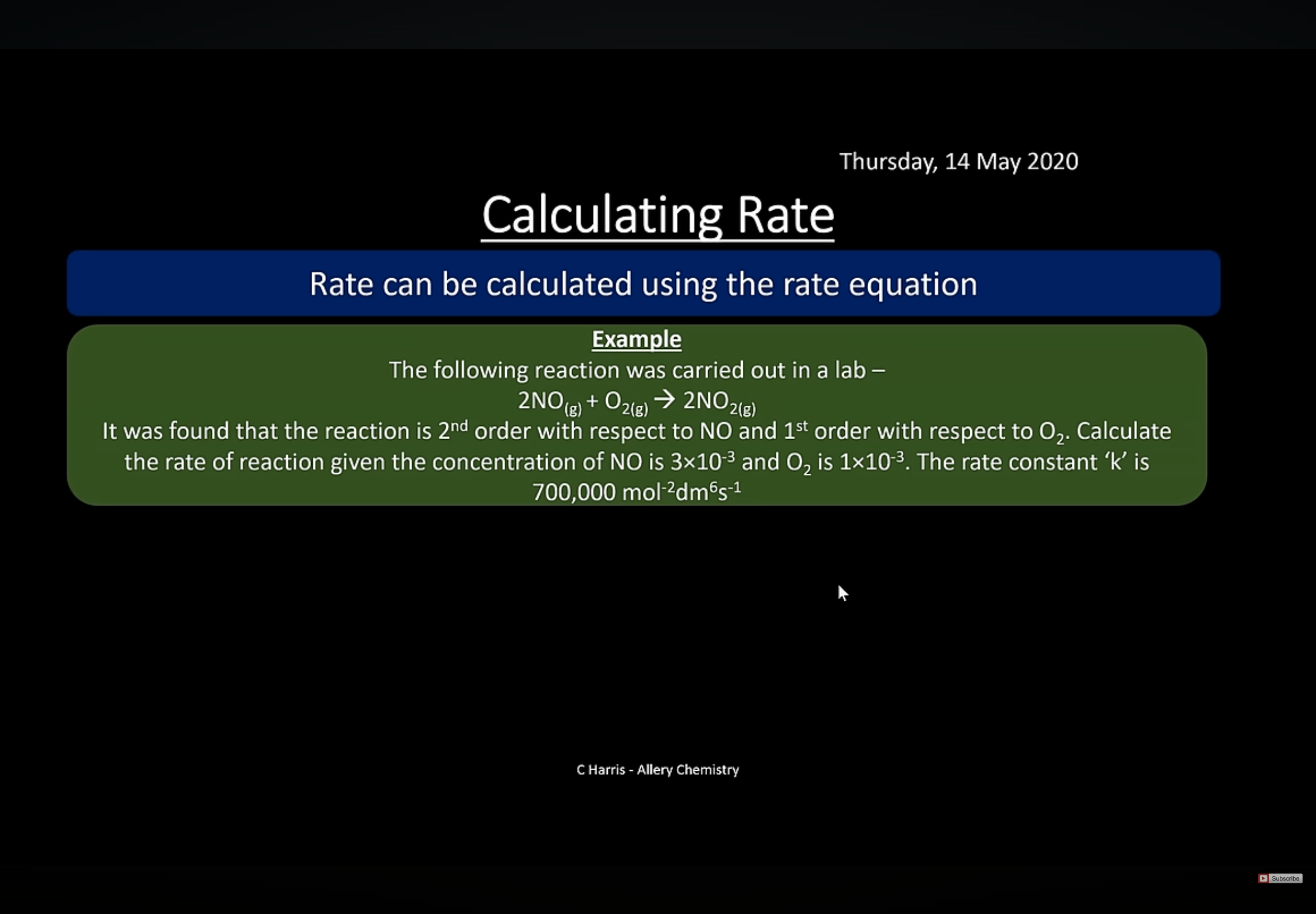 <ol><li><p>Answer image question</p><p>Note: The units for Rate is always Moldm-3 s-1</p><p>Note: The only time units vary is with The rate constant (K)</p></li></ol><p></p>