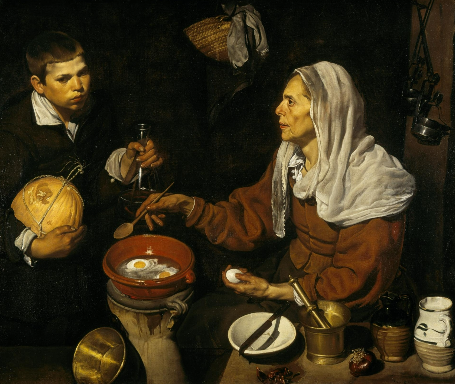 <p><span style="line-height: 18.4px;">A genre that appears in 17<sup>th</sup> century Seville, like a still life but we have human figures un it, we were looking at the beginning of Velazquez.</span></p><p></p><p>(Diego de Velázquez, Old Woman Cooking Eggs)</p><ul><li><p>A Bodegón example, it is not just any kind of interior scene but specifically just a kitchen scene.</p></li></ul><p></p>
