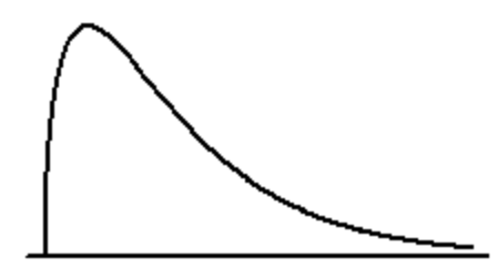 <p>the bulk of the data lies to the left with a decreasing amount of data to the right</p>