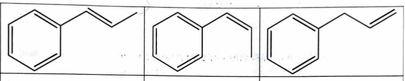 <p>looking at the double bonds:</p><ol><li><p>trans</p></li><li><p>cis</p></li><li><p>terminal</p></li></ol><p></p>