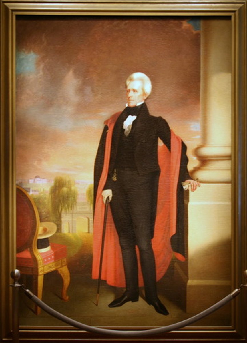 <p>(1829-1833) and (1833-1837), Indian removal act, nullification crisis, Old Hickory," first southern/ western president," President for the common man," pet banks, spoils system, trail of tears....</p>