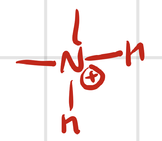 <p>(any combo of H and R groups, just has to be 4 to make quaternary + charge on salt aka N)</p>