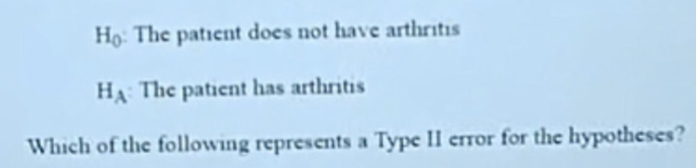 <p><span style="background-color: transparent;">A medical doctor uses a diagnostic test to determine whether a patient has arthritis. A treatment will be prescribed only if the doctor thinks the patient has arthritis. The situation is similar to using a null and alternative hypothesis to decide whether to prescribe the treatment. The hypotheses might be stated as follows:</span></p>