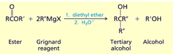 <p>You get tertiary alcohols. </p><p>first one R’’ from grignard attacks carbon and</p><p>then the OR group leaves </p><p>then another grignard attacks</p><p>then the O protonates and you get tertiary alcohol</p>