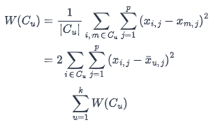 <p>For every observation in a cluster, sum the squared distance between the observation and the centroid.  Multiply the total by 2 to account for all pair-wise observations</p><p>Total: Add the within-cluster variation for all clusters</p>
