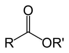 <p>A carbonyl group bonded to an alkoxy group (R-O) think carbonyl ether (condensed formula: R-COOR)</p>
