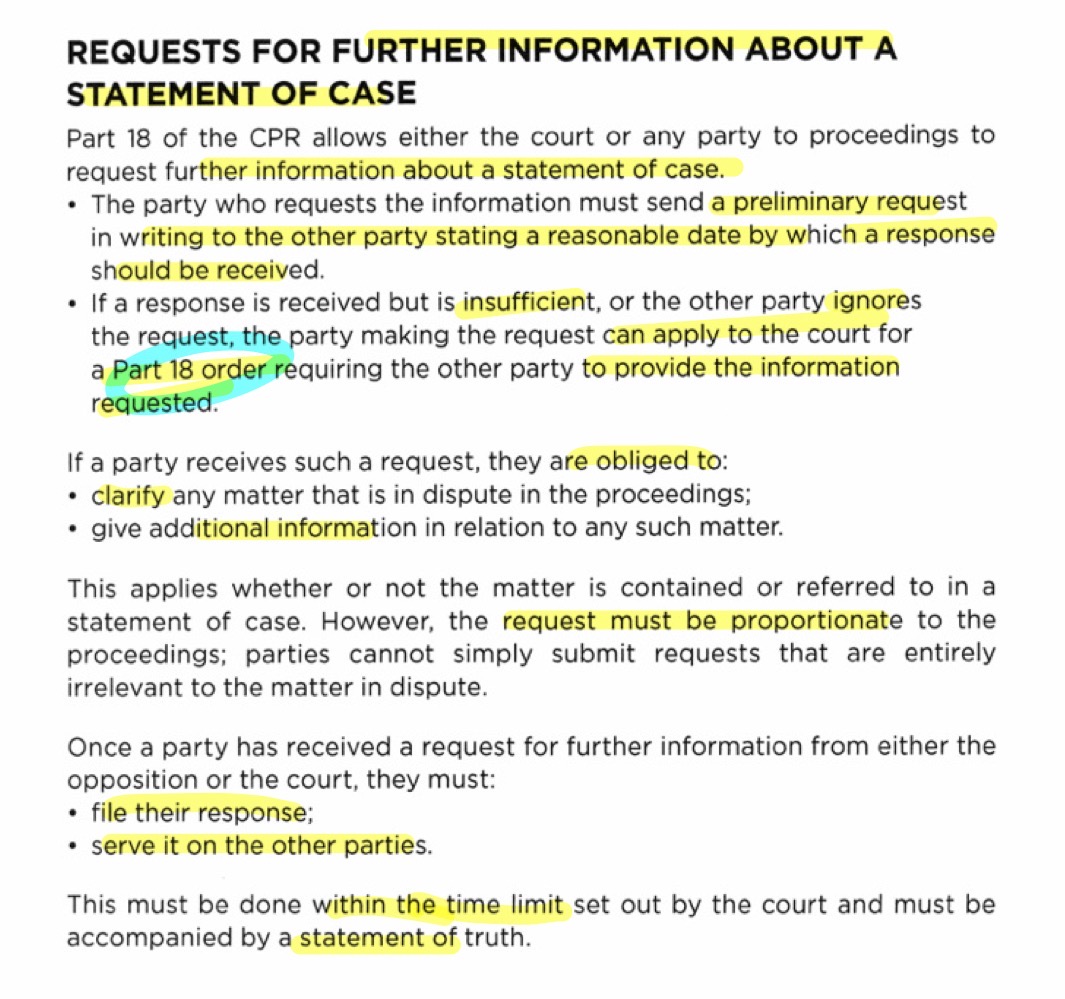 <p>part 18 order</p><p>request must be proportionate to proceedings</p>