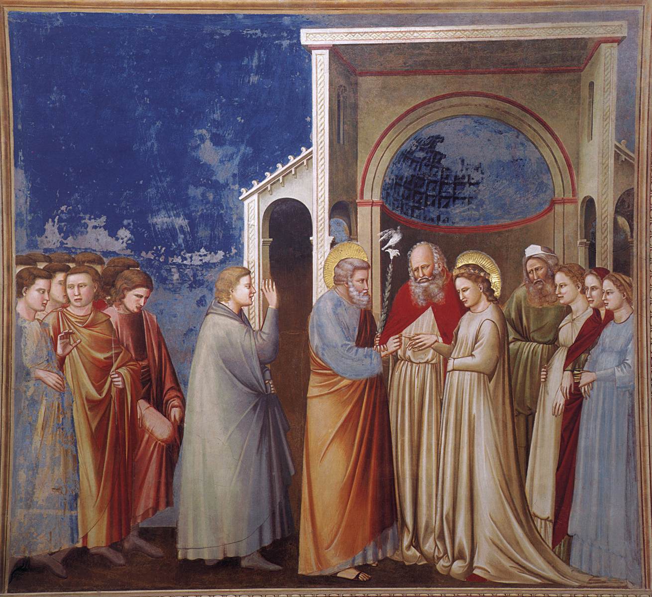 <ul><li><p>Depicts the namesake saint marrying St. Joseph, after the Holy Spirit brought forth a dove and caused St. Joseph's rod to blossom, doing so according to Jewish custom</p></li></ul><p></p>